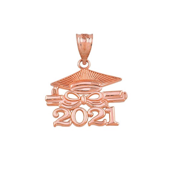 Gold Class of 2021 Graduation Diploma & Cap Pendant Necklace (Yellow/Rose/White)