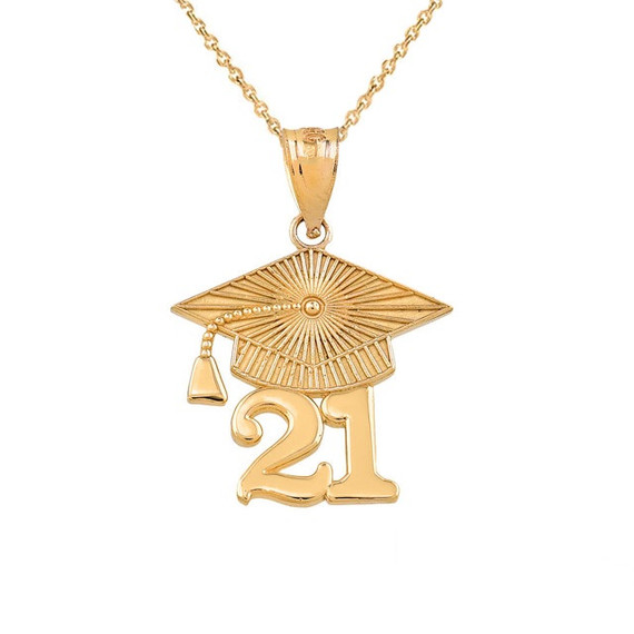 Gold 2021 Graduation Cap Pendant Necklace (Yellow/Rose/White)