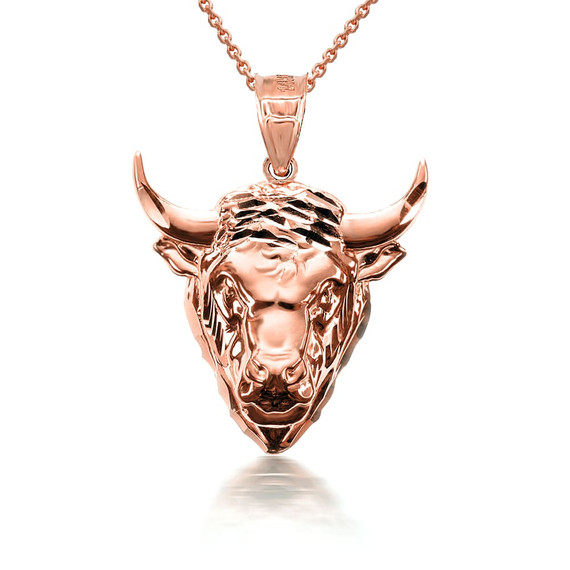 10k/14k 3D Gold Bull  Pendant Necklace with Caged Back (Yellow/Rose/White)