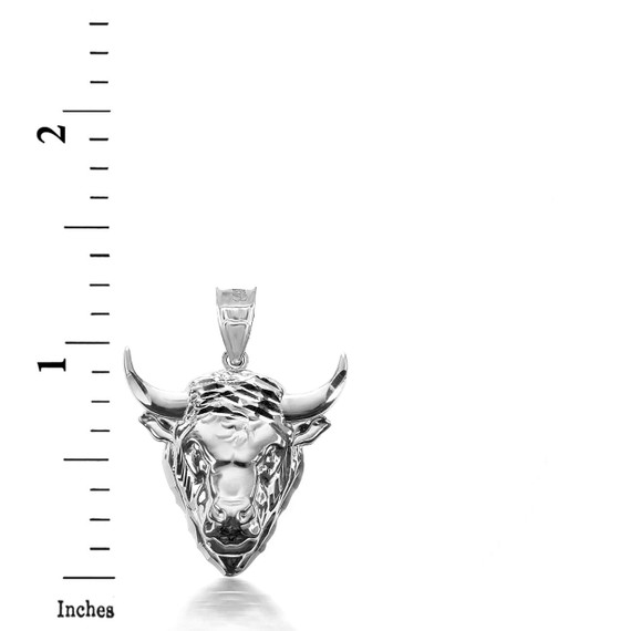 925 Sterling Silver 3D Bull  Pendant Necklace with Caged Back