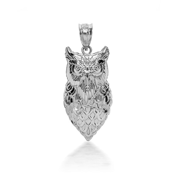 3D 10k/14k Gold Owl Pendant Necklace with Caged Back (YELLOW/ROSE/WHITE)