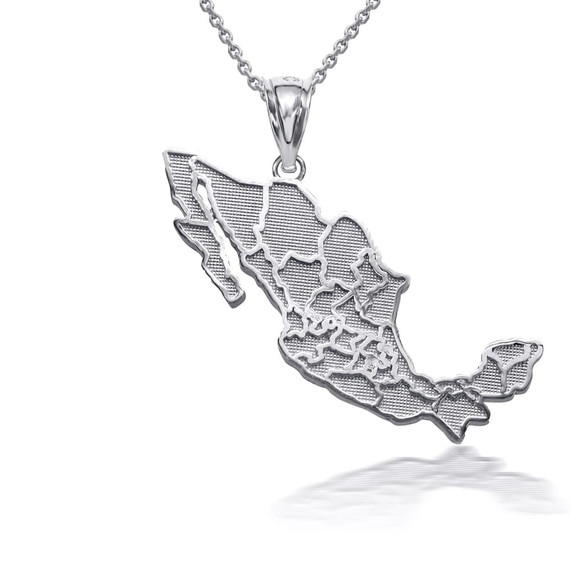 White Gold Mexico Map Outline Pendant Necklace