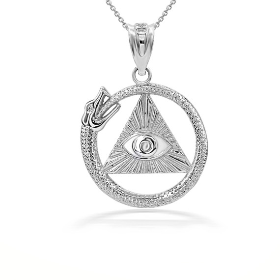 Gold Textured Ouroboros Snake Pyramid Eye of Providence Pendant