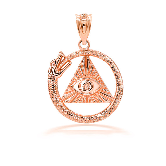 Gold Textured Ouroboros Snake Pyramid Eye of Providence Pendant