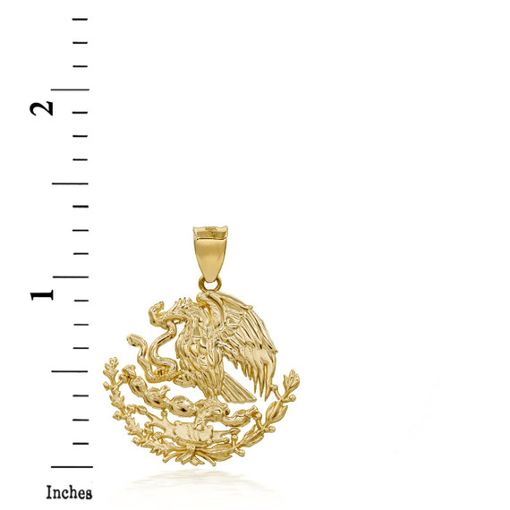 Yellow Gold Mexican Eagle Pendant with Measurements