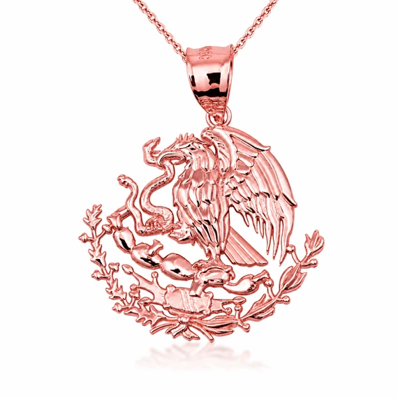 10K/14K Gold Mexican Eagle Pendant Necklace (1.28") (Available in Yellow Gold, Rose Gold, White Gold)