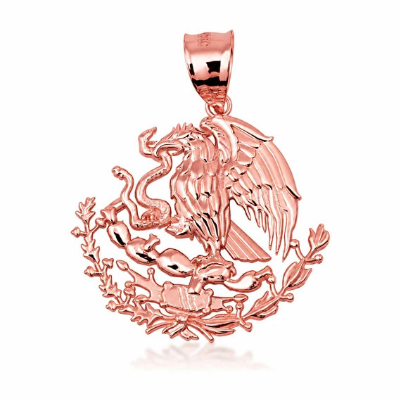 10K/14K Gold Mexican Eagle Pendant Necklace (1.28") (Available in Yellow Gold, Rose Gold, White Gold)