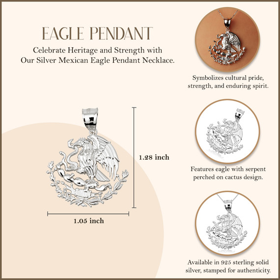 925 Sterling Silver Mexican Eagle Pendant Necklace (1.50