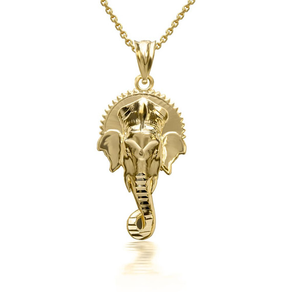 3D 10K/14K Solid Gold Hindu Elephant God Ganesha Pendant Necklace (Yellow/Rose/White)