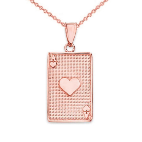 Ace of Hearts Card Pendant Necklace in Gold (Yellow/Rose/White)