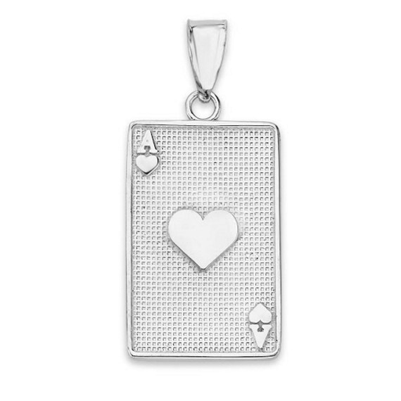 Ace of Hearts Card Pendant Necklace in Sterling Silver
