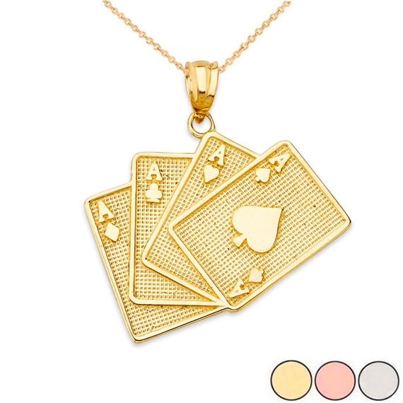 Four of a Kind Aces Card Pendant Necklace in Gold (Yellow/Rose/White)