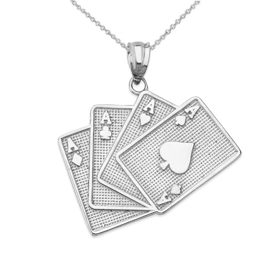 Four of a Kind Aces Card Pendant Necklace in Sterling Silver