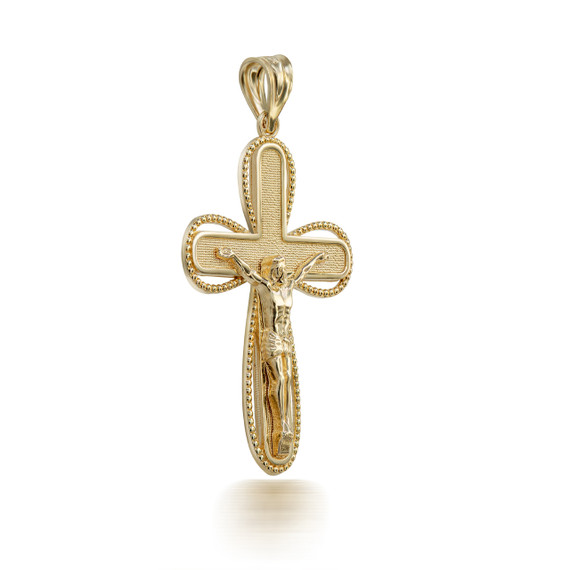 Gold 3D Rounded Christ Crucifix Cross Pendant Necklace (YELLOW/ROSE/WHITE)