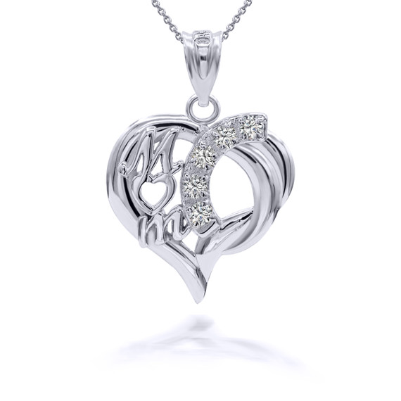 Sterling Silver Shiny Mom Heart Pendant Necklace