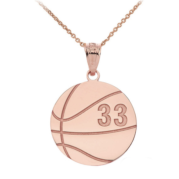 Personalized Engravable Gold Basketball Charm Necklace with Your Number And Name(Yellow/Rose/White)