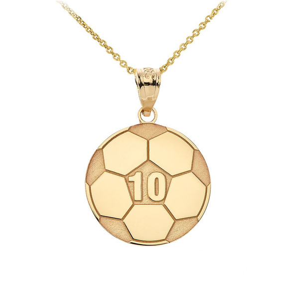 Yellow Gold Personalized Soccer Ball Engravable Name & Number Fútbol Sports Pendant Necklace