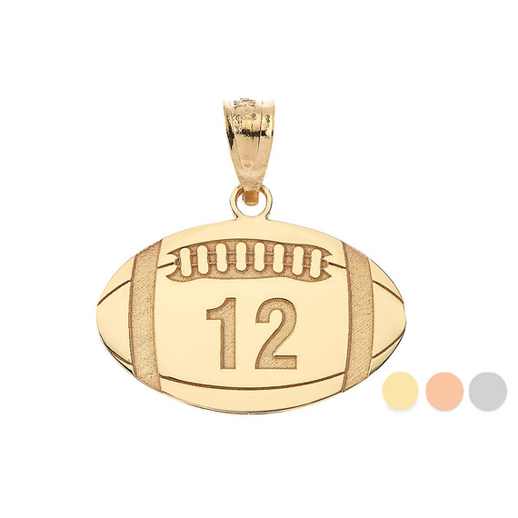 Yellow Gold Personalized Football Engravable Name & Number Sports Pendant