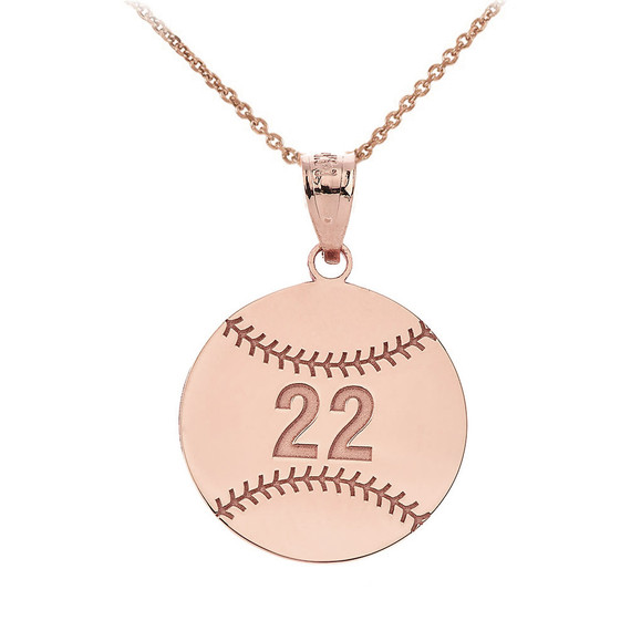 Rose Gold Personalized Baseball/Softball Engravable Name & Number Sports Pendant Necklace