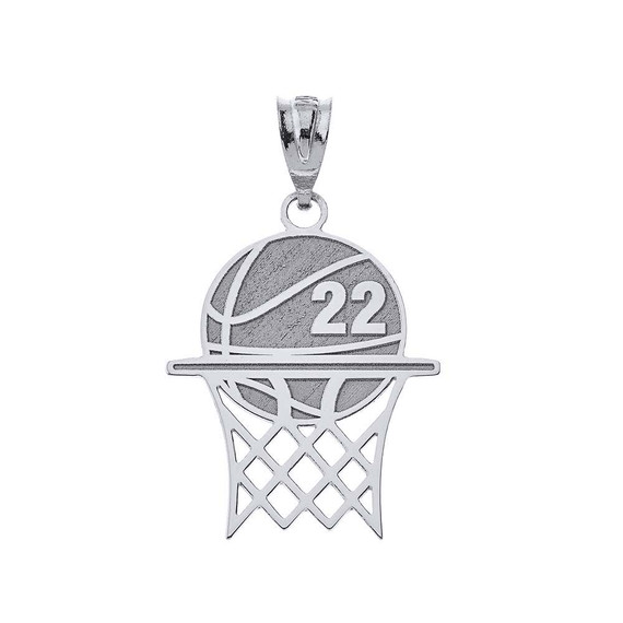 .925 Sterling Silver Personalized Basketball Hoop Engravable Name & Number Sports Pendant