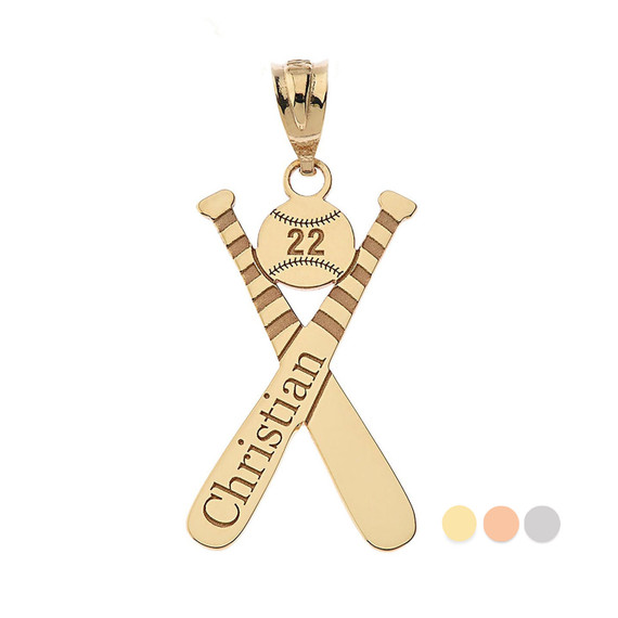 Personalized Engravable Gold Baseball Bat Charm Necklace With Your Number And Name(Yellow/Rose/White)