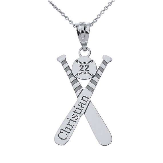 Personalized Engravable Silver Baseball Bat Charm Necklace With Your Number And Name