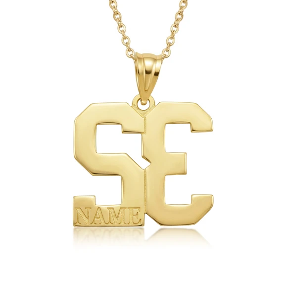 Gold Personalized Jersey Name & Number Engravable Pendant Necklace (Available in Yellow/Rose/White Gold)