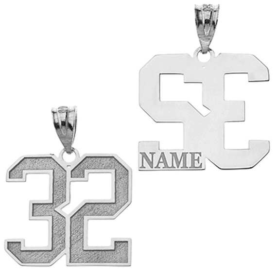 .925 Sterling Silver Personalized Jersey Name & Number Engravable Pendant back side with engraving