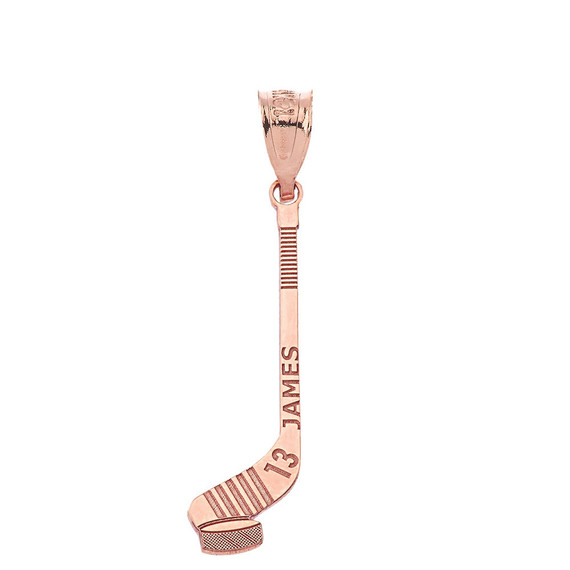 Personalized Engravable Gold Ice Hockey Stick and Puck Pendant with Your Name and Number(Yellow/Rose/White)