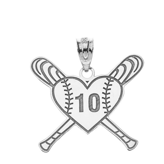 Personalized Engravable Gold Heart with Crossed Baseball Bats Charm Necklace with Your Number and Name(Yellow/Rose/White)