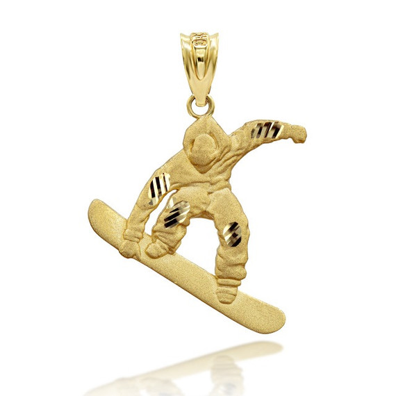 Gold Snowboarding 3D Charm Necklace (Available in Yellow/Rose/White Gold)