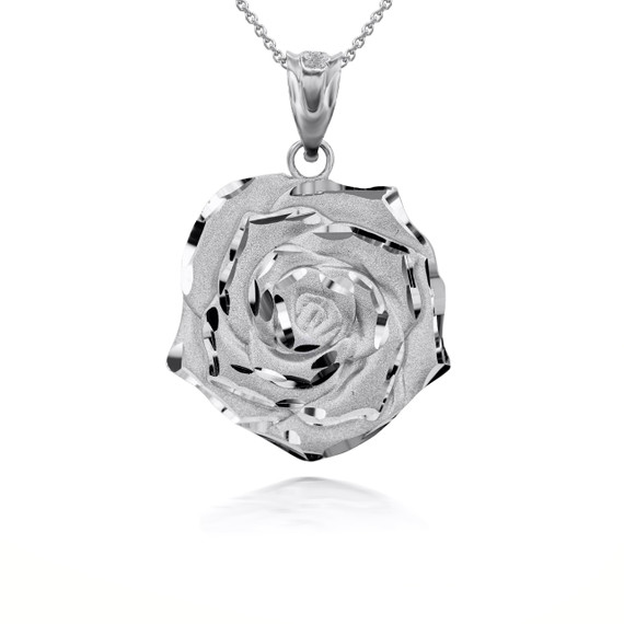 Sterling Silver Rose Flower 3D Charm Necklace