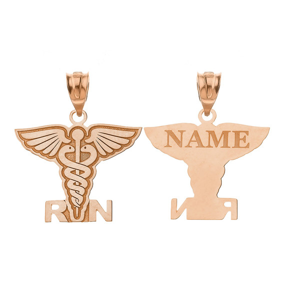 Personalized Engravable Gold Name Caduceus RN Registered Nurse Charm Necklace(Yellow/Rose/White)