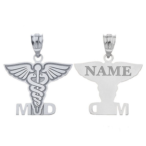 Personalized Engravable Gold Name Caduceus MD Medical Doctor Charm Necklace(Yellow/Rose/White)