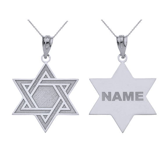 Personalized Gold Jewish Jewelry Engraved Interlocking Star of David Pendant Necklace With Your Name (Yellow/ Rose/White)