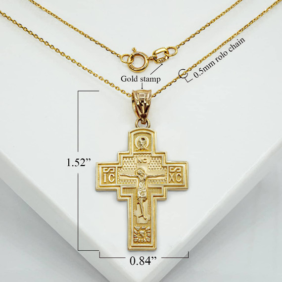 Gold Saint Andrew Jesus Christ Crucifix Holy Apostle Russian Orthodox Cross Necklace (Available in Yellow/Rose/White Gold)