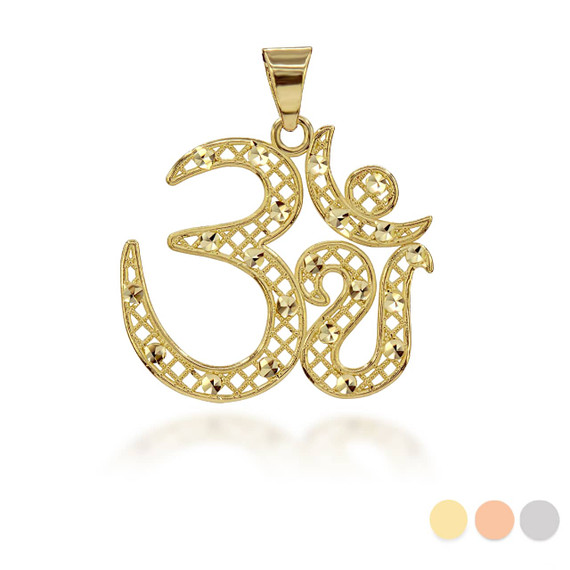 Sparkle-Cut Filigree Ohm Pendant Necklace (Available in Yellow/Rose/White Gold)