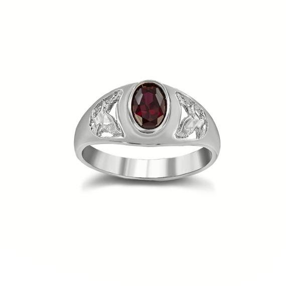 Red Birthstone American Eagle Ring in Gold (Available in Yellow/ White/ Rose Gold)