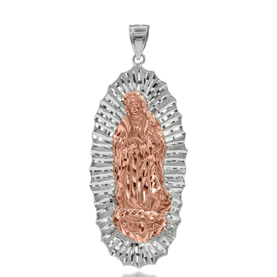 Copy of Extra Large Lady of Guadalupe Pendant in Two-Toned Solid Yellow and Rose Gold