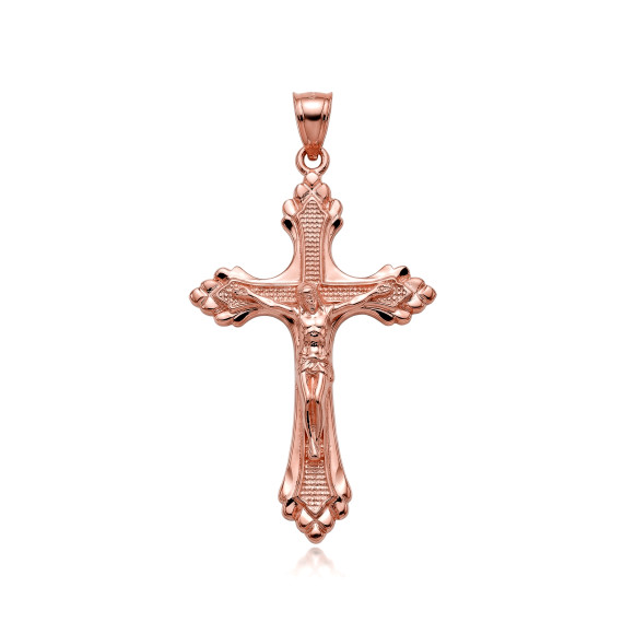 Gold Diamond Cut Crucifix Cross Jesus Christ Pendant Necklace (Available in Yellow/Rose/White Gold)