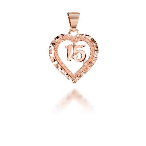 Sparkle Cut 15 Anos Heart Pendant Necklace  in Gold( Available in Yellow/ White/ Rose Gold)