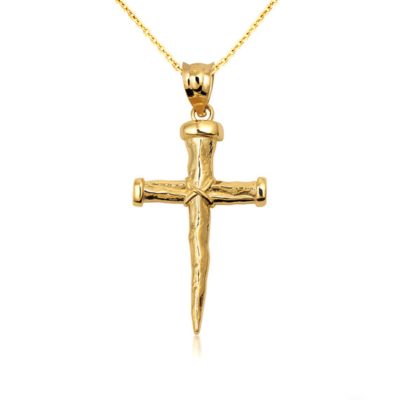 Solid Gold Nail Cross Pendant Necklace (Available in Yellow Gold, Rose Gold, White Gold)