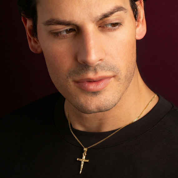 Solid Gold Nail Cross Pendant Necklace (Available in Yellow Gold, Rose Gold, White Gold)