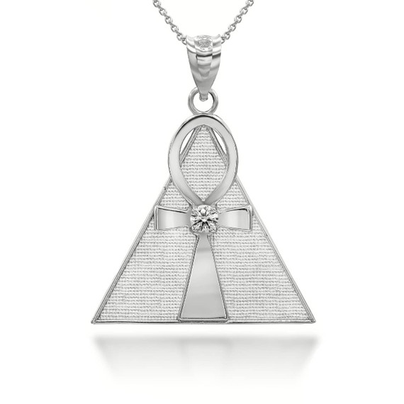 white-gold-egyptian-ankh-cross-cz-center-pyramid-pendant-necklace