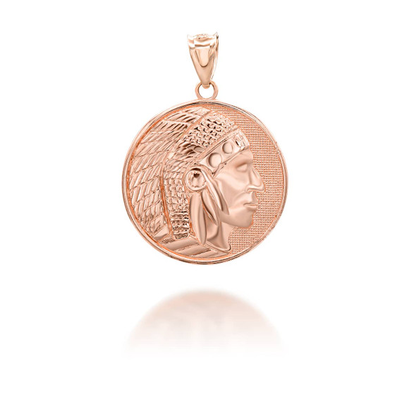 Yellow Gold Native American Apache Chief Head Coin Medallion Pendant / Necklace (Available in Yellow, Rose and White)