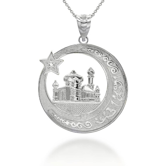silver-crescent-moon-star-mosque-with-islamic-Characters-pendant-necklace