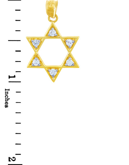 Jewish Charms and Pendants - Gold Gleaming Star of David in Cubic Zirconia Pendant