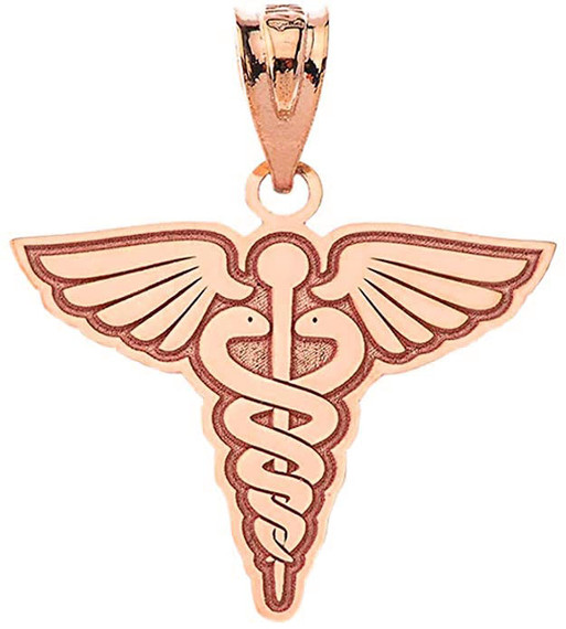 Personalized Gold Caduceus Charm Pendant Necklace with Your Name(Yellow/Rose/White)