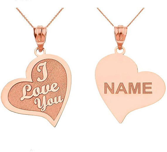 Personalized Gold I Love You Heart Pendant Necklace Engraved Initial Name(Yellow/Rose/White)