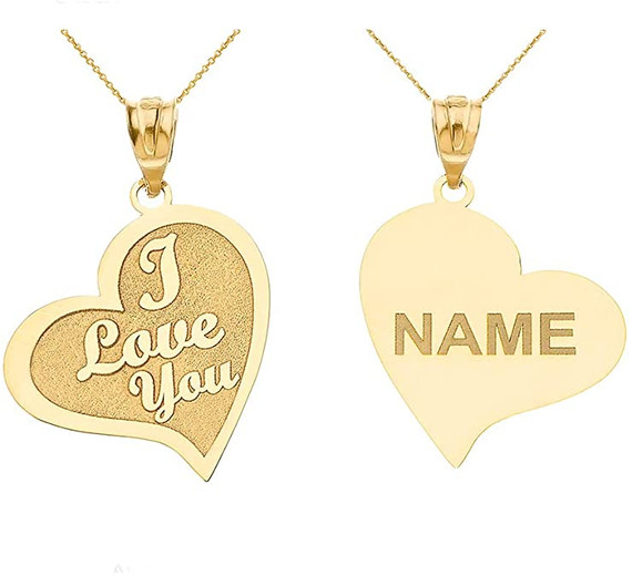 Personalized Gold I Love You Heart Pendant Necklace Engraved Initial Name(Yellow/Rose/White)